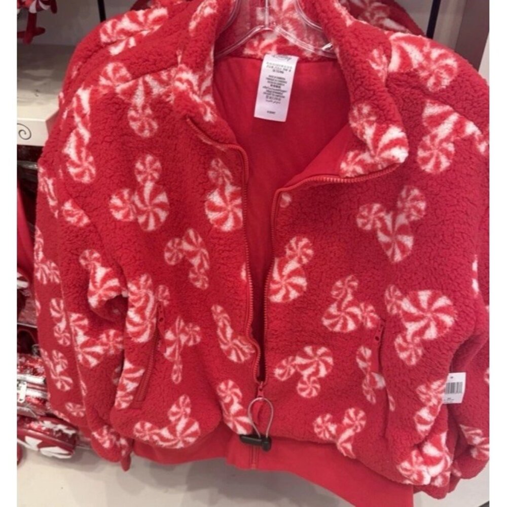 Disney Parks 2025 Christmas Peppermint Mickey Fleece‎ Jacket Full Zip NEW